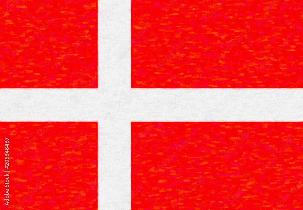 Watercolor flag of Denmark, paper texture. Symbol of Independence Day, souvenir soccer game, button language, icon.