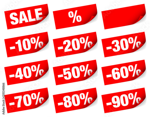 12 Sticker Tags Set "Sale" Minus Red