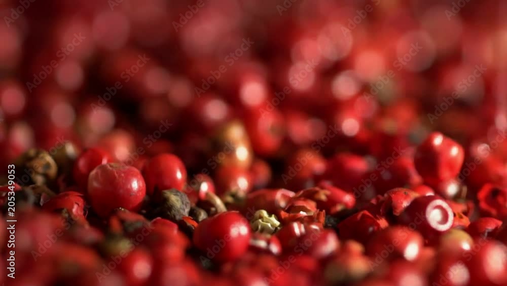 Pink pepper peas. Close up. 120 fps. Pink pepper peas. Close up. 120 fps.