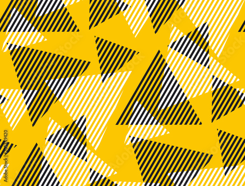 Abstract geometric dynamic triangle and stripe seamless pattern.