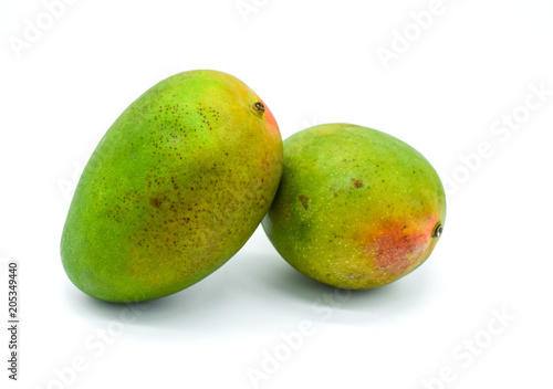 mango isolated on white background, two mango fruits green