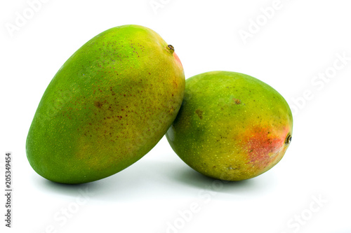 mango isolated on white background, two mango fruits green