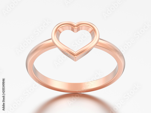 3D illustration rose gold engagement wedding heart ring
