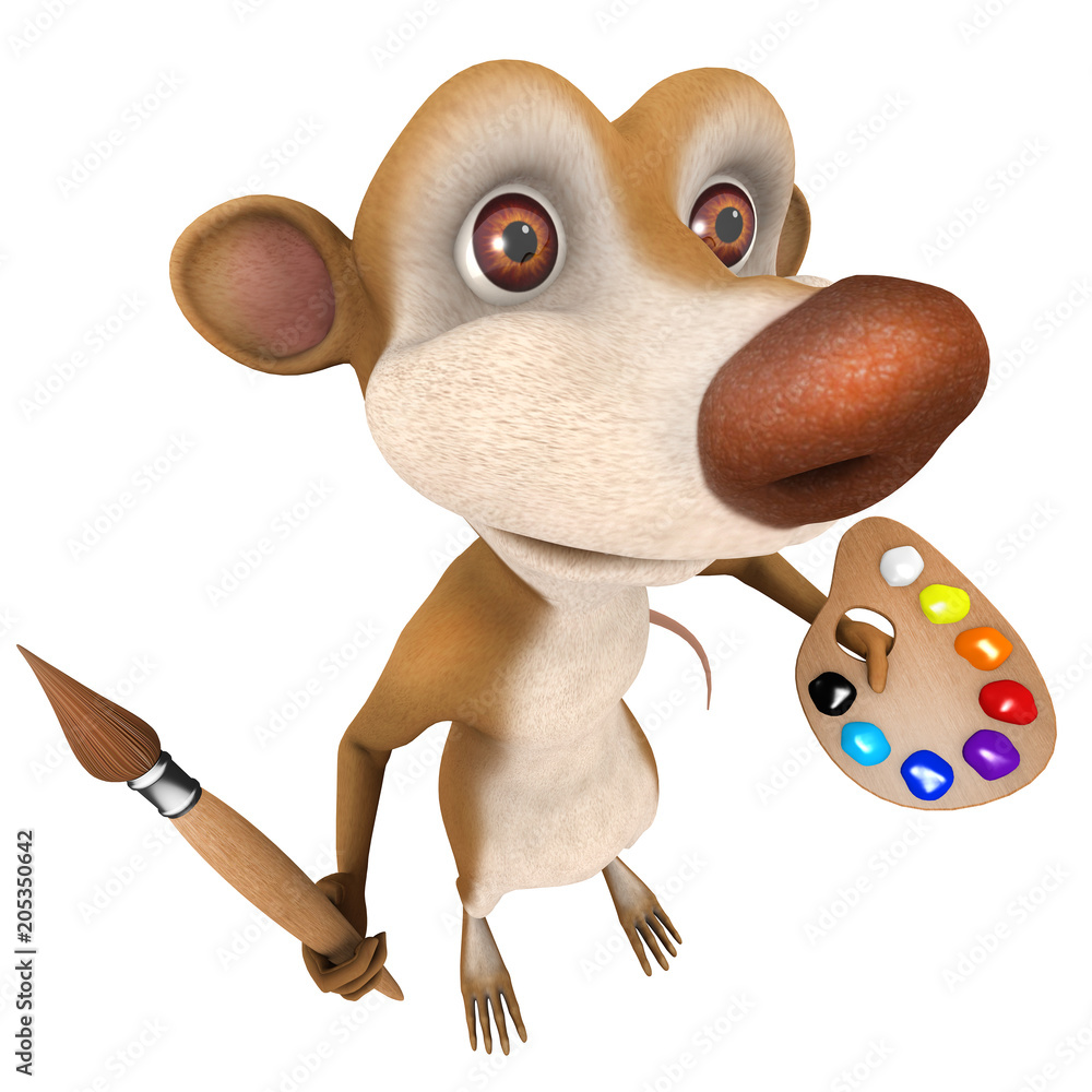 3d Funny cartoon rat char marsupial character painting with a paintbrush  Stock Illustration | Adobe Stock