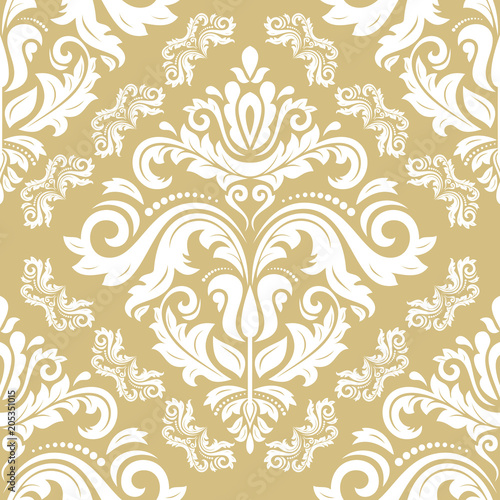 Orient classic pattern. Seamless abstract background with repeating elements. Orient golden and white background