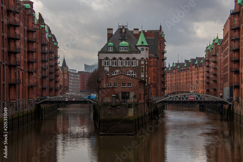 The famous warehouse district (Speicherstadt) in Hamburg, Germany. 
