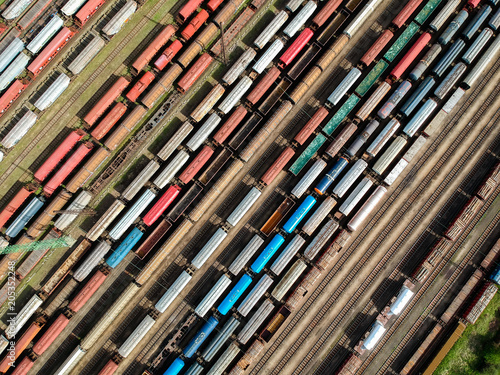 Aerial view of trains