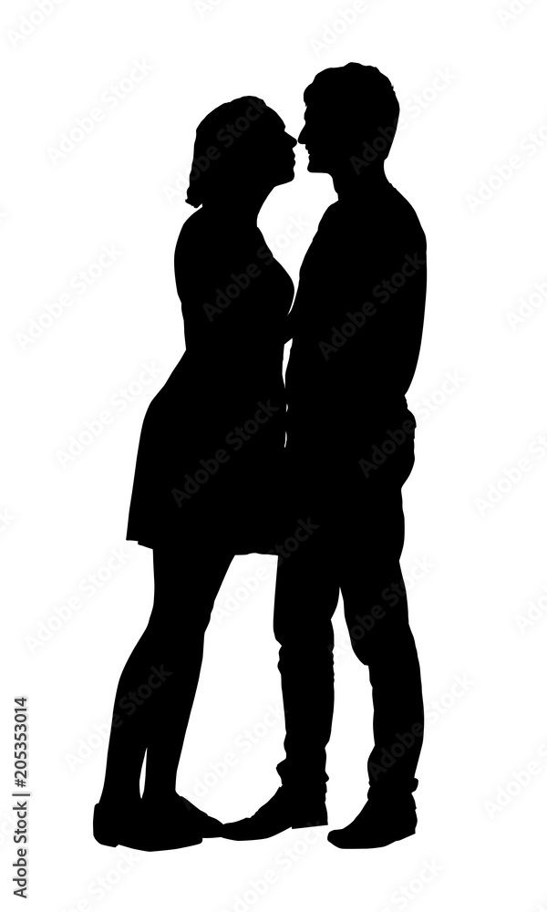Realistic silhouette of man and woman embracing and kissing - isolated vector Realistic silhouette of man and woman embracing and kissing - isolated vector