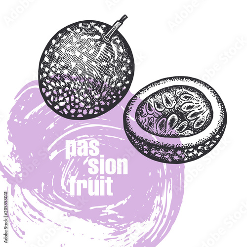 Realistic illustration of passion fruit isolated on white background.
