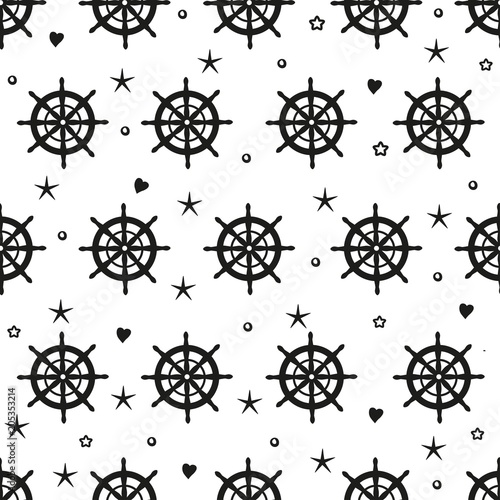 Marine seamless pattern with nautical elements