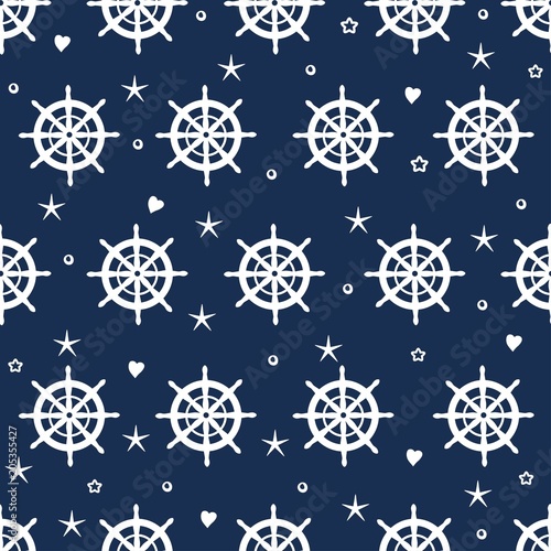 Marine seamless pattern with nautical elements
