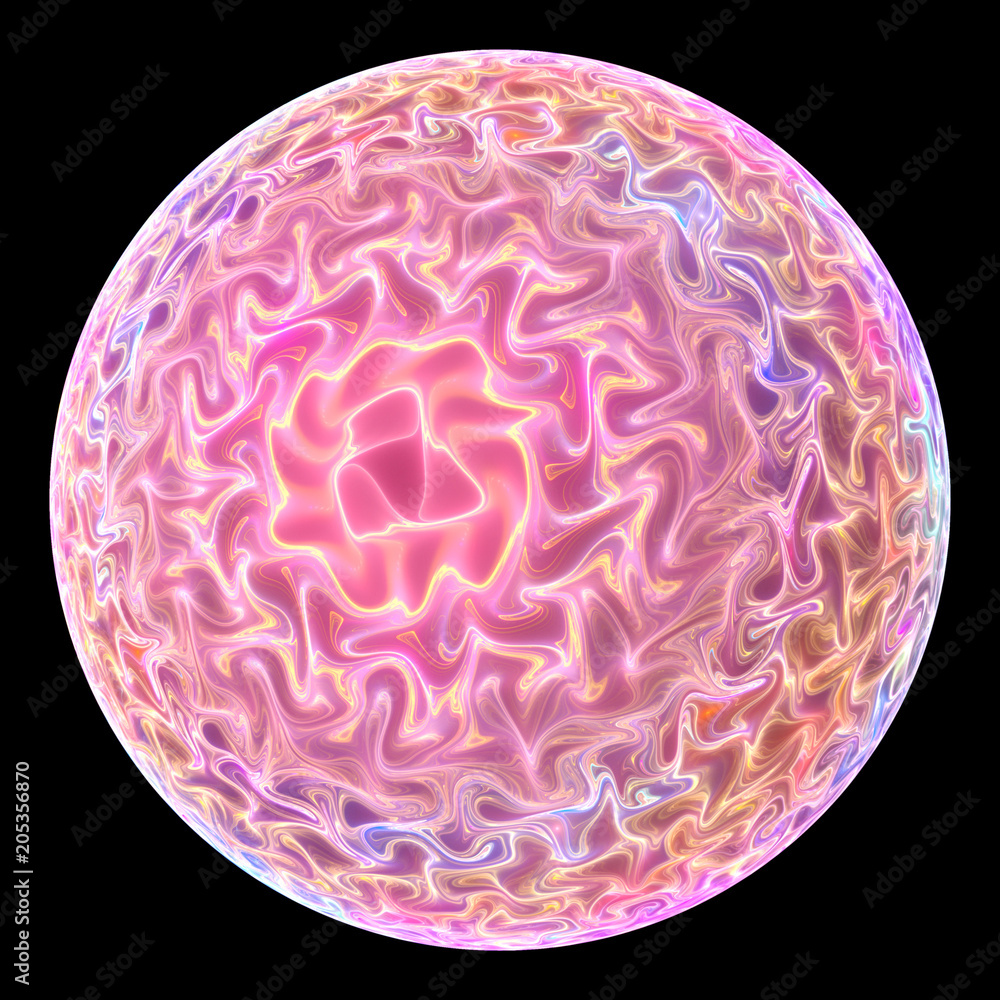 Fantastic planet. Abstract textured sphere with pink and golden swirly shapes. Fantasy fractal design. Psychedelic digital art. 3D rendering. Fantastic planet. Abstract textured sphere with pink and golden swirly shapes. Fantasy fractal design. Psychedelic digital art. 3D rendering.