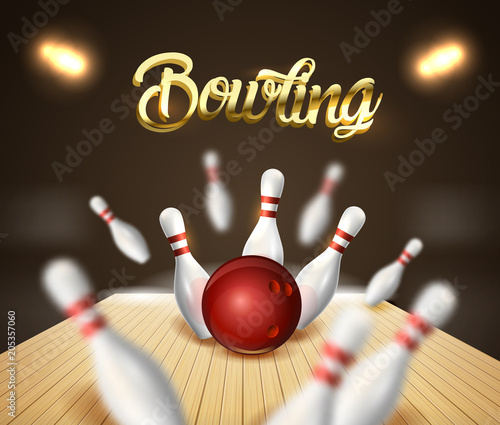 Bowling strike background. Banner. Vector clip art illustration.