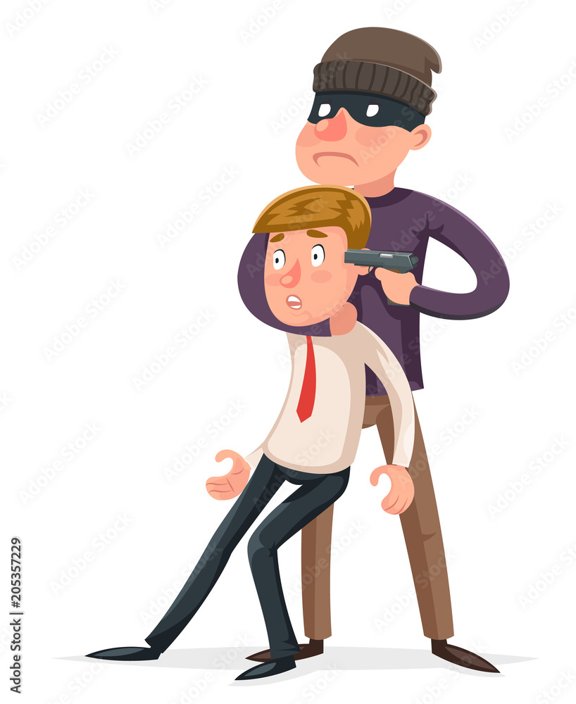 Hostage criminal thief gun character crime threat buyout request icon