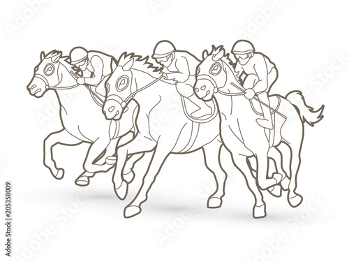 Horse racing ,Jockey riding horse outline  graphic vector.