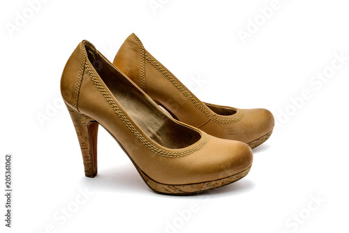 Brown vintage leather high heel plateau pumps