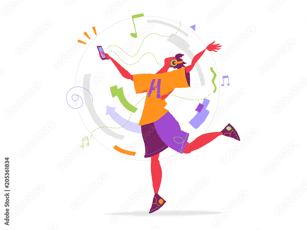 Un ragazzo balla al ritmo della musica del suo smartphone