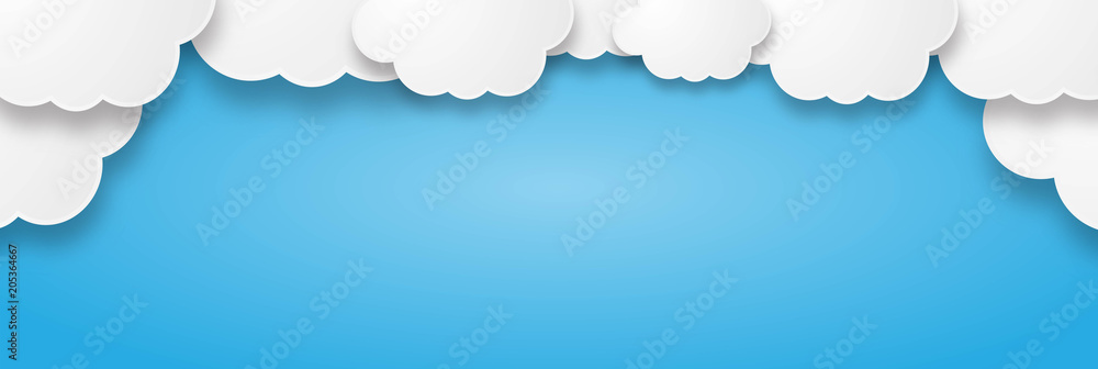 Illustration of a beautiful fluffy empty clouds on a blue background - obrazy, fototapety, plakaty 