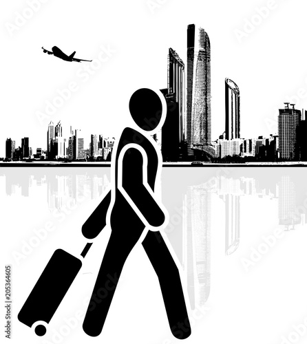 Tourist hurries to the airport. Icon