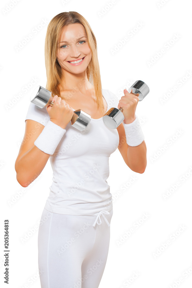 beautyful smiling blonde female wearing sport clothes holding du beautyful smiling blonde female wearing sport clothes holding du