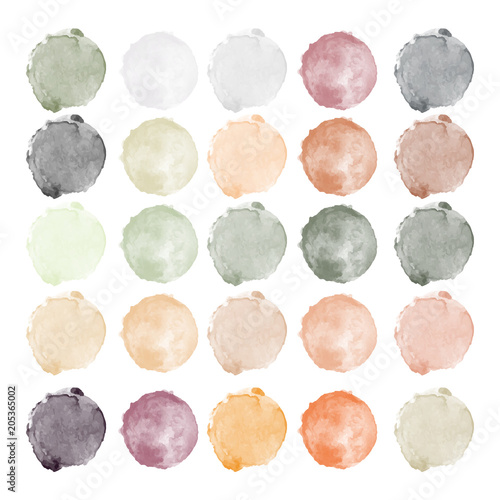 Set of colorful watercolor shapes, stains, circles, blobs isolated on white. Elements for artistic design.