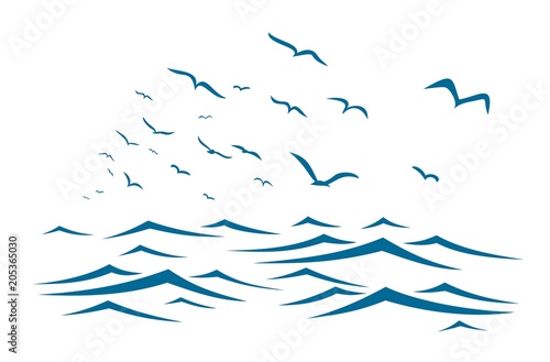 Sea with birds.