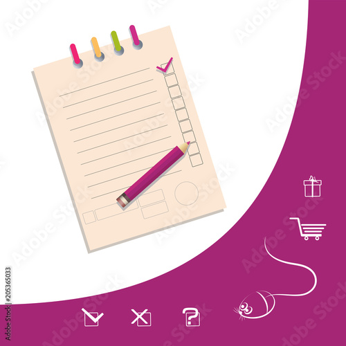 List of gifts. Check list with a pencil and line icons. Poster, emblem. Flat style. Flags and flags. Make a list, isolated on white background. Place with сonventions.