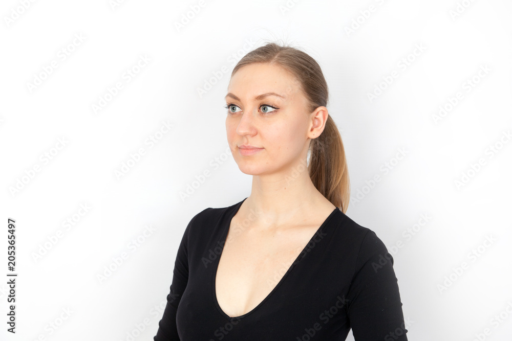 Attractive young woman from the profile with ponytail hairstyle Attractive young woman from the profile with ponytail hairstyle