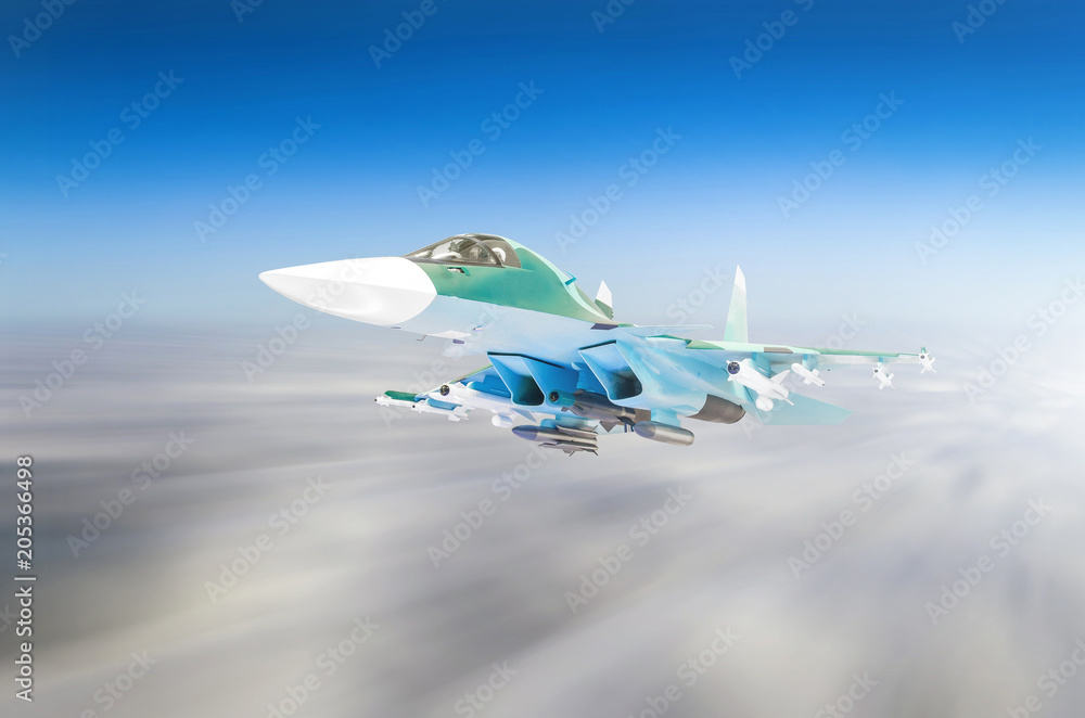 Military fighters jet aircraft on a combat mission, flying speed motion high in the sky. Military fighters jet aircraft on a combat mission, flying speed motion high in the sky.