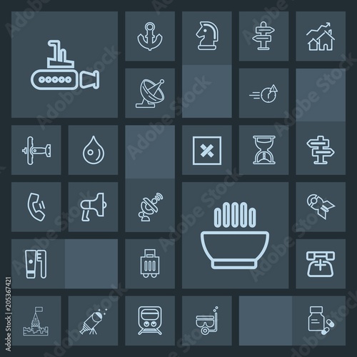 Modern, simple, dark vector icon set with water, luggage, pharmacy, marine, ocean, bag, late, business, undersea, bomb, dish, dinner, medical, medicine, airport, satellite, summer, health, war icons