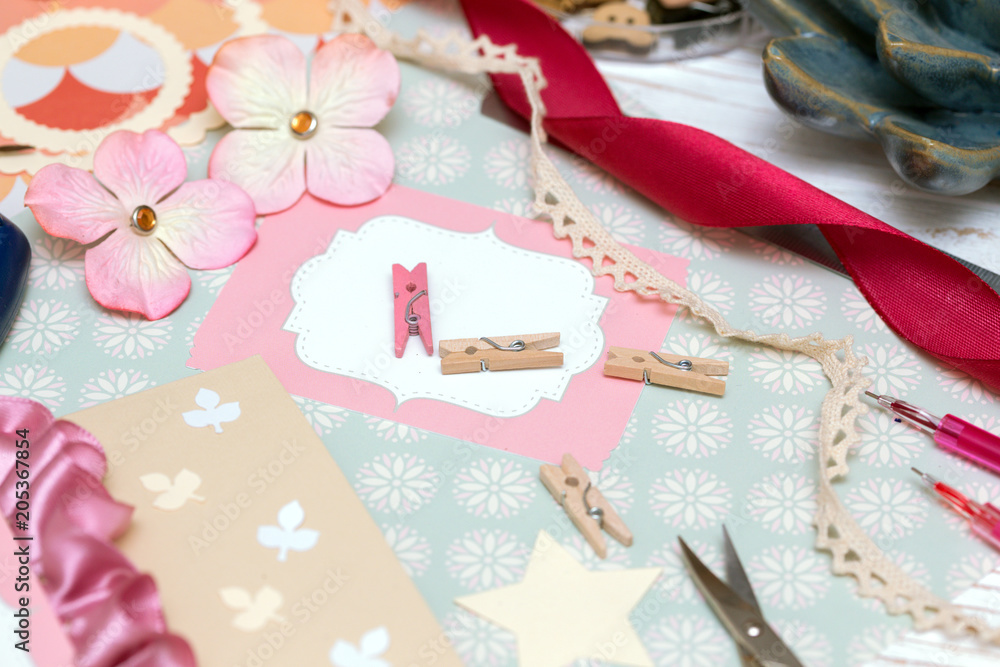 scrapbook - process of creating a postcard