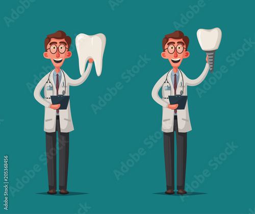 Cute happy smiling tooth. Vector cartoon illustration. Funny characters