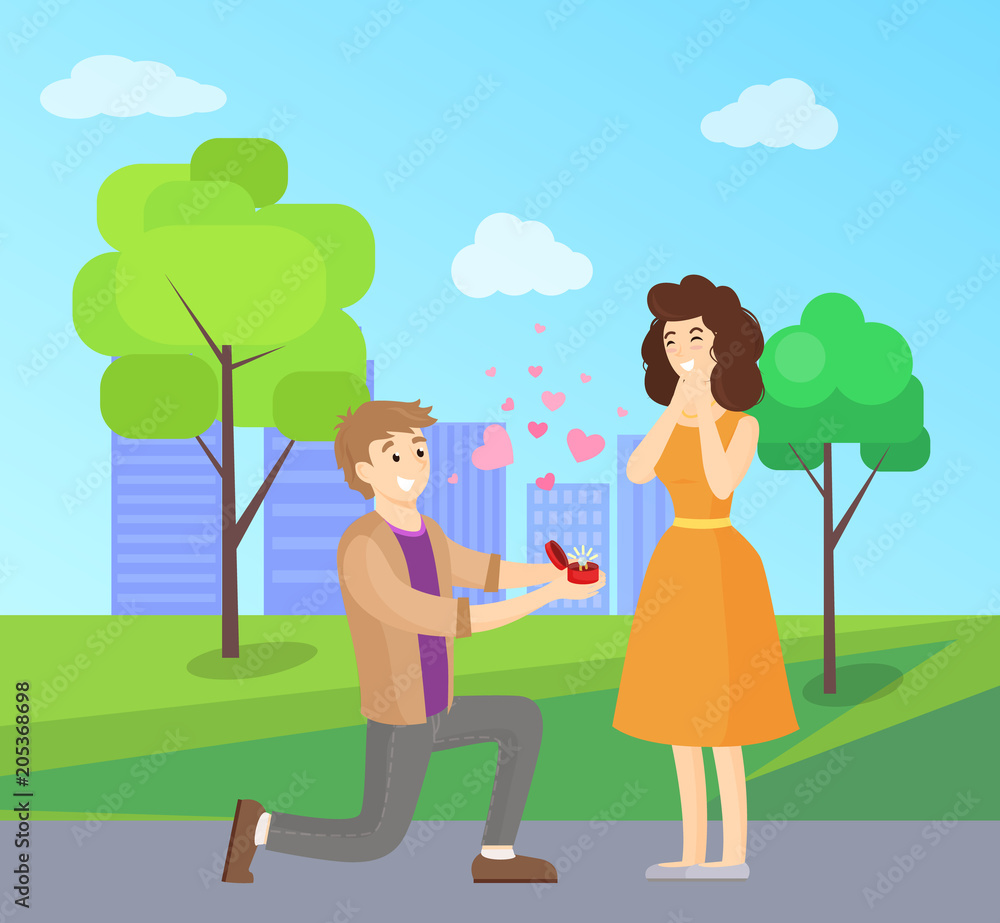 Man Making Proposal to Woman, Vector Illustration Man Making Proposal to Woman, Vector Illustration