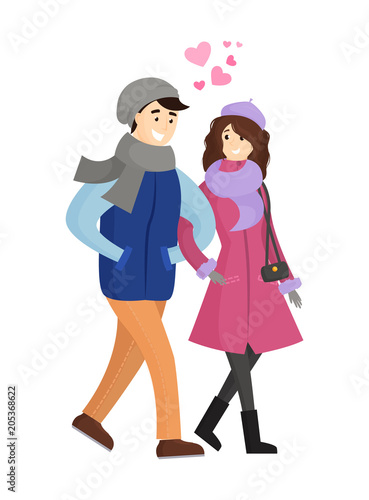 Young Couple in Winter Cloth Vector Illustration