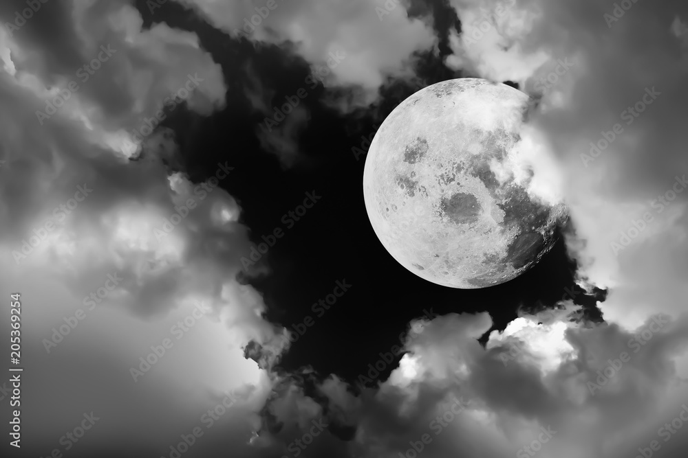 Full moon with Black and White sky  of Full moon image  furnished by NASA. Stock Photo | Adobe Stock