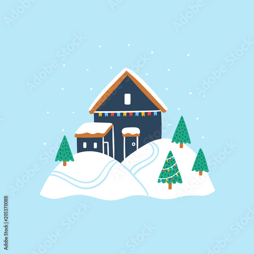 Wallpaper Mural Tiny house with Christmas tree Torontodigital.ca