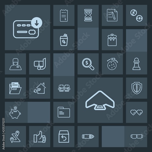 Modern, simple, dark vector icon set with property, weapon, gun, extreme, investment, sky, phone, road, glasses, security, finance, folder, sack, professional, sunglasses, jump, file, bank, coin icons