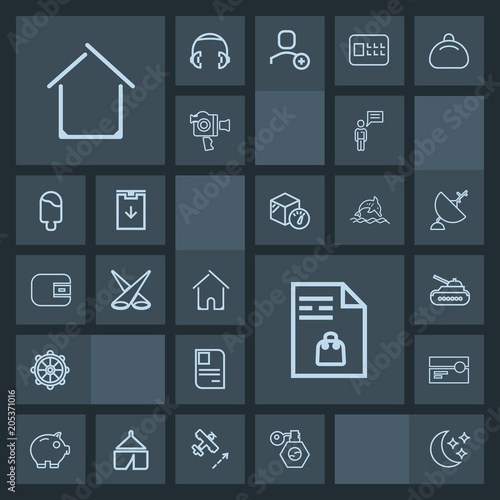 Modern, simple, dark vector icon set with architecture, house, star, war, stereo, scene, perfume, finance, music, market, notebook, card, ship, building, economy, tape, cash, night, bottle, army icons