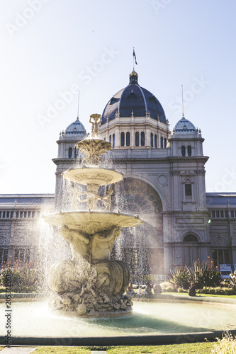 Fountain with water splashing, Royal Exhibition Building, Melbourne