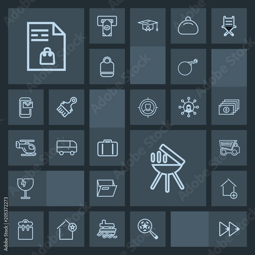 Modern, simple, dark vector icon set with magnifying, new, property, people, cooking, search, pretty, shattered, office, grill, music, vehicle, market, apartment, house, person, dumper, war, bbq icons