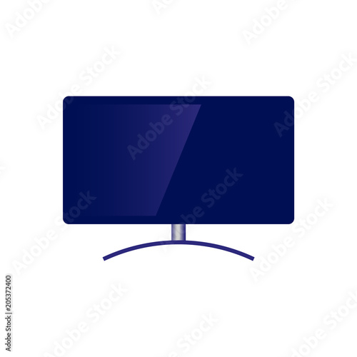 Blue modern television set with wide flatscreen icon. Didital technologies and media entertainment display and broadcasting equipment. Vector flat isolated illustration