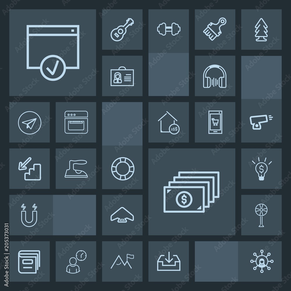 Modern, simple, dark vector icon set with money, stereo, iron, water, screen, parachute, business, sign, inflatable, fan, education, music, display, download, currency, summer, technology, field icons Modern, simple, dark vector icon set with money, stereo, iron, water, screen, parachute, business, sign, inflatable, fan, education, music, display, download, currency, summer, technology, field icons