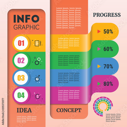 Abstract Timeline Infographic Template with Colorful Paper Art Design and Modern Business Icons. Vector Illustration