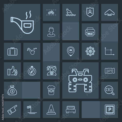 Modern, simple, dark vector icon set with quad, phone, furniture, telephone, classic, coupon, concept, printer, business, vehicle, finance, people, banking, double, tobacco, search, financial icons