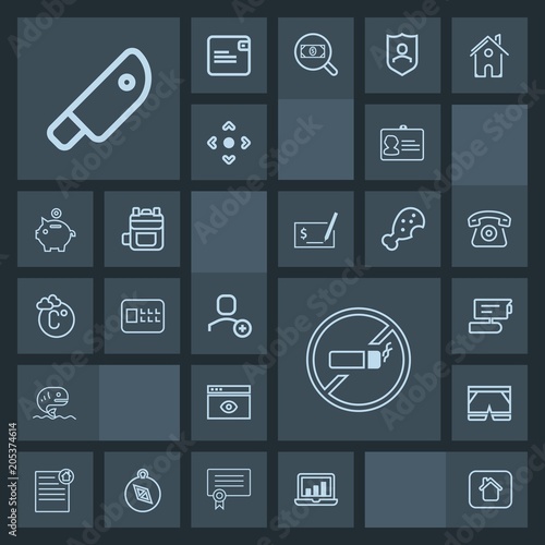 Modern, simple, dark vector icon set with name, fashion, cigarette, laptop, view, wear, video, safe, contract, meat, cut, white, addiction, tobacco, no, chart, real, fish, sign, screen, estate icons