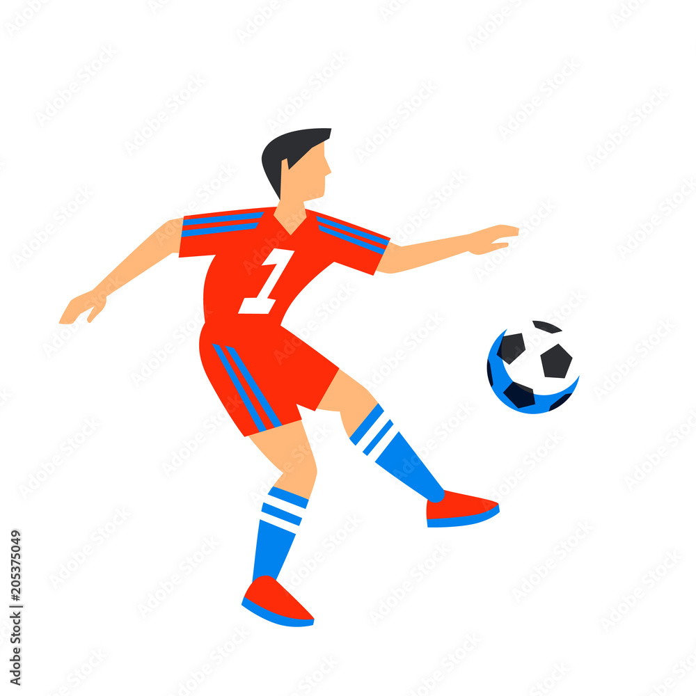Abstract in red football player with ball. Soccer player Isolated on a white background. FIFA world cup. Football player in Russia 2018. Fool color illustration in flat style.