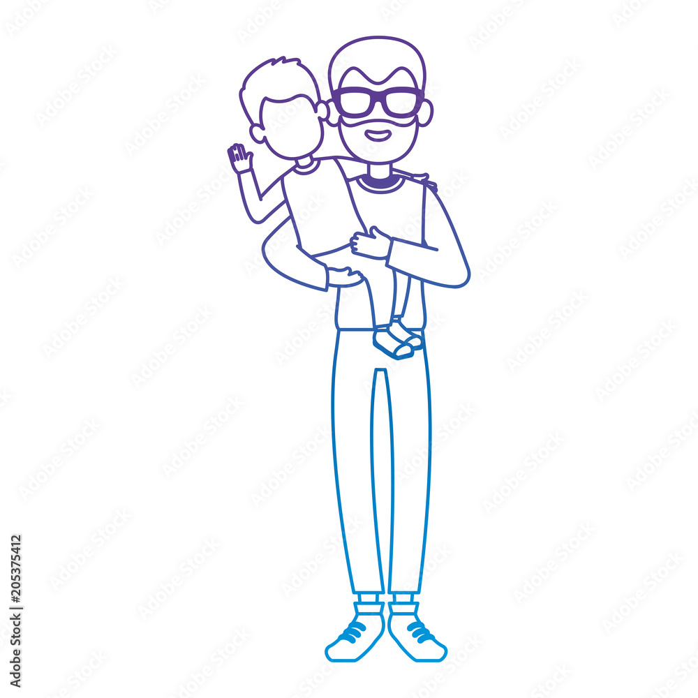 cute father with beard lifting son avatars characters vector illustration design