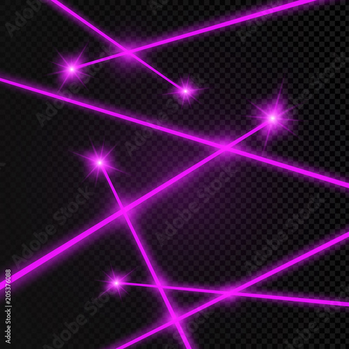 Abstract purle laser beam. Transparent isolated on black background. Vector illustration.