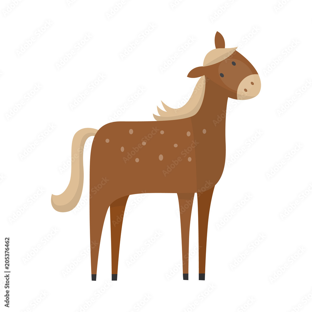 Fototapeta premium Brown horse hand drawn icon. Farm animal, equastrian mammal stallion or mare. Domestic rural animal, symbol of riding and power. Vector flat isolated illustration