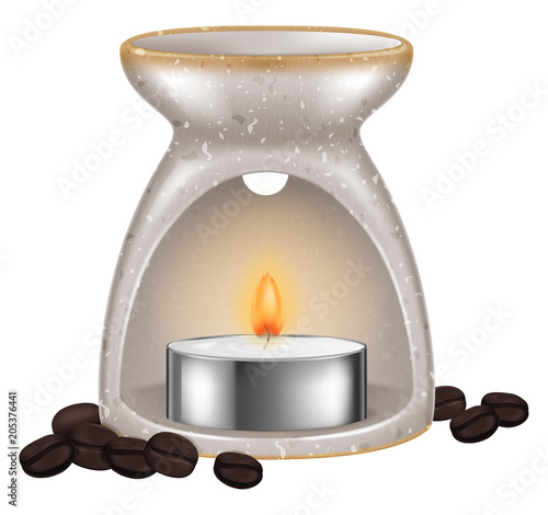 Aroma lamp with coffee beans. Vector illustration.